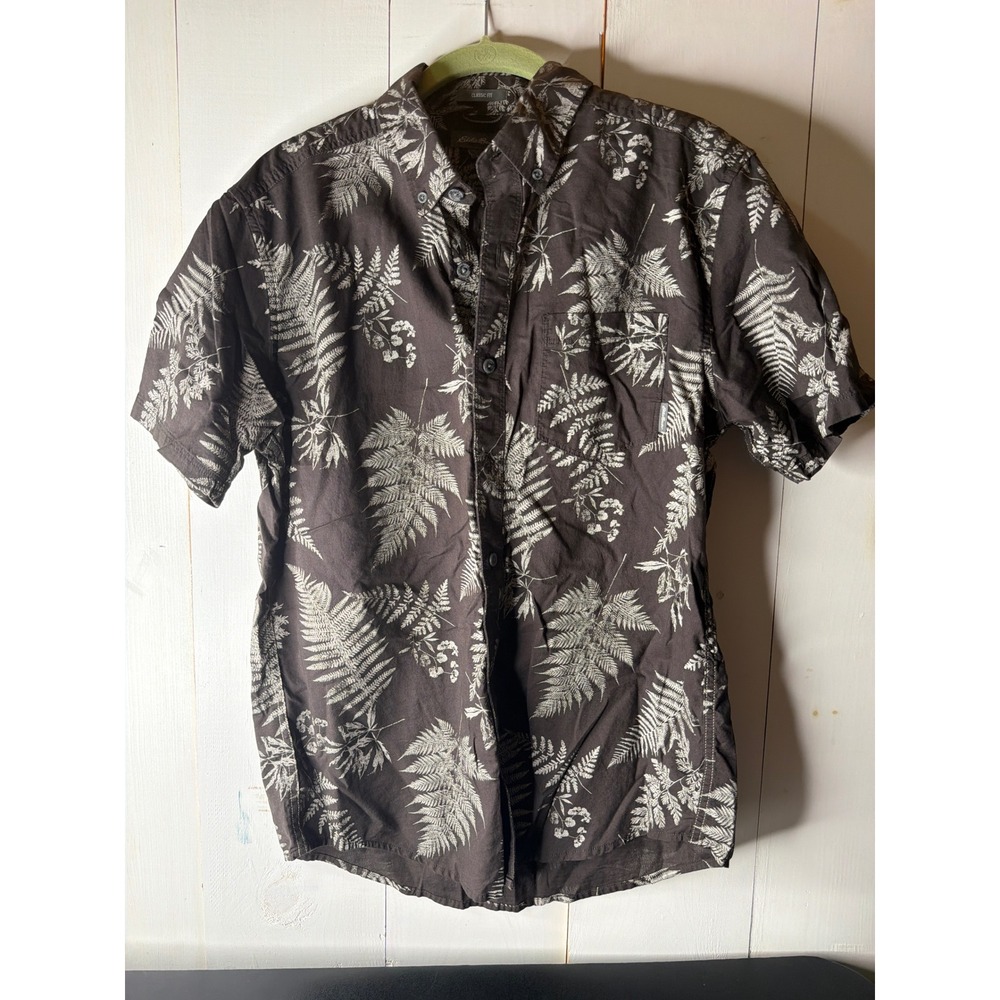 Eddie Bauer Mens M Brown Cotton Fern Print Short Sleeve Shirt - Picture 2 of 14